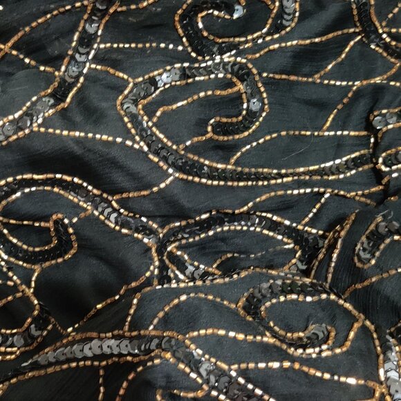 Vintage JMC Womens Petite Evening Jacket Beaded Cocktail Silk Black Gold Sz PL L - Picture 4 of 11